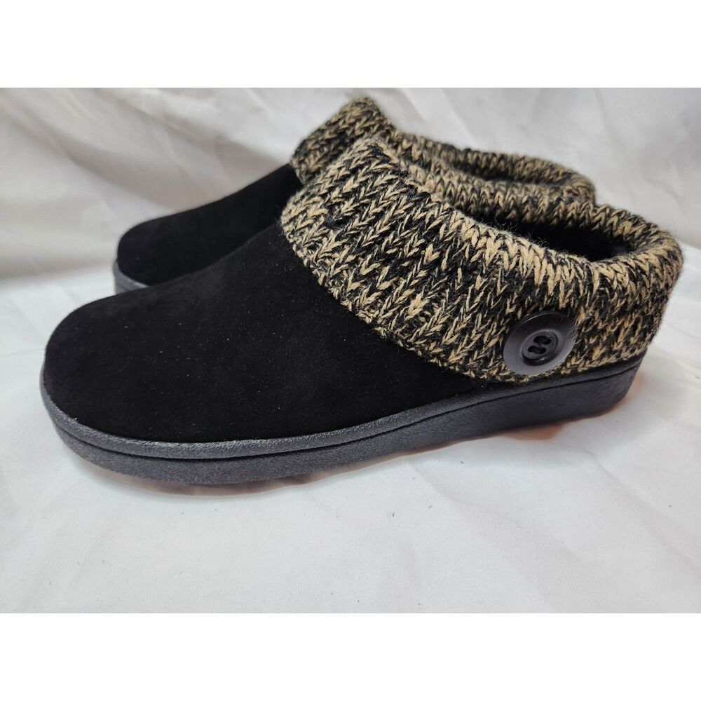 Clarks Knitted Collar Clog Slippers Women’s 7 Wide Black